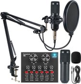 ComfiZone Studio Microfoon - USB - Microfoon - Met Pop Filter - Microfoon Arm - Zwart - Microfoon Voor PC - Laptop - PS5 - Playstation - Gaming - Mini Sound Card Mixer voor Live Streaming Met Stemvervormer & 12 Effecten