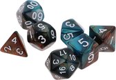 D&D dice set - DnD dobbelstenen set Oranje met Blauw - Dungeons and Dragons dobbelstenen Inclusief velvet bewaarzakje