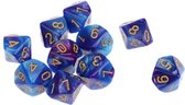 10-Kantige Dobbelsteen (SET van 10 STUKS) - D10 - Paars Blauw met Gouden Cijfers - Hoge Kwaliteit - 10 Zijdige Dobbelsteen - Stipco