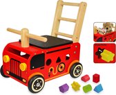 Houten loopwagen brandweer met blokken - I'm Toy