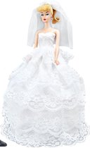 Dolldreams | Trouwjurk voor barbiepop - Lange jurk met laagjes kant en bruidssluier voor barbie