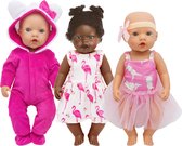 Allerion Baby Born Kleertjes Set – 3 stuks – Poppenkleding - Poppen kleertjes - Verschillende Kleuren en Motieven– In Opbergzakje – Past door de Brievenbus