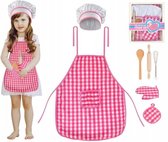 Chefkok speelset - Kinderset keukenschort - Muts en Handschoenen - Chef Set voor kinderen - Home and Kitchen Chef Speelset - Kostuum Chef Kok - Roze