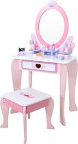 Houten kaptafel - meisjes - kinderkaptafel -spiegel en krukje- prinsesje-houten kaptafel met stoel en 6 make-up accessoires