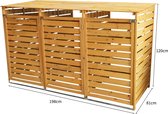 Containerberging - Driedubbel - Hout - 3 x 240L containers - 198x81x120 cm - vergrendelbaar - kliko ombouw