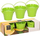 Set van 3x stuks anti muggen Citronella kaarsjes in groen zinken potje - Geurkaarsen citrus geur - Anti-muggen kaarsen