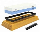 Sefaras Luxe Professionele Dubbelzijdige Slijpsteen set 1000 6000 - Edelkorund - Wetsteen set - Slijper voor messen - Met antislip siliconenhouder - 18 x 6 x 3 CM