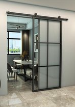 DIY Staallook schuifdeur 100 x 235 | Aluminium Loftdeur met helder glas | DIY staallook schuifdeur compleet met railsysteem | BxH 100x235 | Staallook binnendeur 100x 235 | Loftdeur incl. systeem | Loftdeur compleet met railsysteem