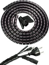 PrimeAmbition Spiraalslang – Zwart – 5 meter - 22mm - Kabel management – Spiraalkabel - Voor Bureau en TV – Spiraalslang – Cable sleeve – Kabelhoes – Kabelspiraal – Kabelmantel – Kabelsok - Spiraalband