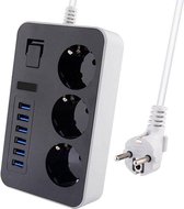 Premium Stekkerdoos | Contactdoos met 6USB ingangen | Verdeeldoos | 1.60M Snoer | Aan/Uitschakelaar | Geschikt voor Apple / Samsung / LG / Huawei / HTC | Zwart