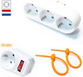 Colorful Sun® Stopcontact splitter -  Verloopstekker 3 voudig wit - Horizontaal - Met randaarde - Stekkers - Gratis kabel-organizer - Gratis Verloopstekker 1 voudig wit Verticaal Schakelaar - Kinderbeveiliging - Stekkerdoos