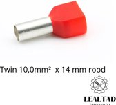 Adereindhuls Dubbel 10,0x14 mm rood 100 stuks | Ferrule | Draadhuls | Adereindhulzen | Eindverbinder | TWIN Adereindhuls