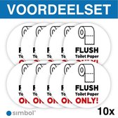 Simbol - Voordeelset van 10 Stuks - Stickers Flush Toilet Paper Only - Alléén Toilet Papier - Duurzame Kwaliteit - Formaat ø 10 cm. - Formaat