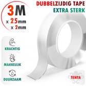 TENTA® Dubbelzijdig Tape 3m x 25mm x 2mm - Montagetape - Krachtig - Makkelijk - Duurzaam - Transparant