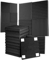 Set x12 tegels akoestische foam panels 30x30x5cm muur studio noppenschuim absorptieplaten / geluidsisolatie panelen zwart + GRATIS 48x bevestigingstickers