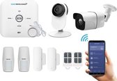 GSM WiFi Draadloos alarmsysteem voor woning met binnen en- buitencamera - Beveiligingssysteem zonder abonnement - Pro pakket - Volledige huisbeveiliging