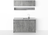 Kleine Keuken 140 cm  –  Betonlook  –  Keukenblok met Spoelbak & Sifon – Keuken Klein – Perfecthomeshop