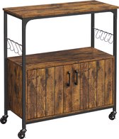 MEUBELEXPERT - keukenplank, keukeneiland met wielen, serveerwagen, keukenkast met deuren, keukenwagen, trolley, 8 haken, voor eetkamer, woonkamer, keuken, vintage bruin-zwart LSC093B01