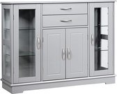 FURNIBELLA Keukenkast opbergkast met geharde glazen deuren en laden, consoletafel dressoir van hout, keukenkast vrijstaande kast wit, buffetkast bijzetkast (grijs)