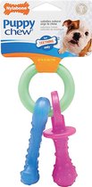 Nylabone Puppy Teething Pacifier Flexible - Hondenspeelgoed - Bacon 215x100x38 mm 108 g Roze Blauw Groen Tot 11kg Small