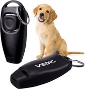 VEDIC®  - Luxe clicker met fluit - Clickertraining - Zwart - Bevestigingsring - Fluit - Hondentraining