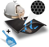 Tenify Kattenbakmat + Extra Kattenbak Schepje - 40 x 50 cm - Waterdicht - Dubbele laag - Honingraatstructuur - Uitloopmat - Placemat Kat - Schoonloopmat Kattenbak - Kattenbak Accessoires - Katten Grit Opvanger - Katten Mat