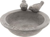 Clayre & Eef Vogelbad 22*22*6 cm Grijs Aardewerk Rond Vogels Vogeldrinkbak Vogeldrinkschaal Waterbak Vogels