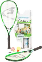 Speedminton START set - speedbadminton - crossminton - speed badminton - groen/blauw - 2 duurzame rackets - 2 originele Speedminton Speeders - windring