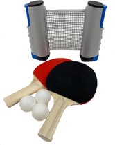 AJ-Sports Tafeltennis set - Ping pong set - Pingpong - Tafeltennis Batjes - Tafeltennis Ballen - Ping pong tafel set - Ping pong ballen - Uitschuifbaar Net - Inclusief 3 balletjes en 2 batjes
