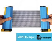 Uitschuifbare Tafteltennisnet van Colourfam® - Pocket Tafeltennis Net - Blauw / Geel - Draagbaar Ping Pong Net - Uitschuifbaar op Tafel