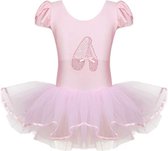 Roze balletpakje met tutu en glitterprint ballerina - maat 134/140 (4XL) 8-9 jaar