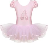 Roze balletpakje met tutu en glitterprint ballerina - maat 134/140 (4XL) 8-9 jaar