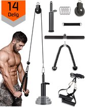 Fitness kabelsysteem – Thuis sporten met een XL kabel set – katrol – stang – triceps touw – home gym krachttraining station - lat pulley - Inclusief handleiding & oefeningen