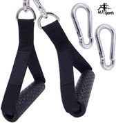 MJ Sports Premium Strap Handles Set Zwart met Stalen D-Ring Inclusief 2 Karabijnhaken - Handvaten - Kabel Accessoires - Fitness - Cable Cross - Handgrepen - Eenhandsgreep