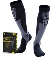 Kangka Compressiesokken Maat 42-46 (XXL) met 20 tot 30mmHg - Zwart - Compressiekousen voor Hardlopen - Fitness - Wandelen - Fietsen - Reizen - XXL