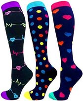 Compressiesokken 3 paar - Compressiekousen - met leuke print - random - mix - maat s/m