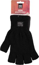 Zwarte vingerloze thermo handschoenen/mofjes voor heren - Warme gebreide handschoenen vingerloos/zonder vingers voor volwassenen XXL