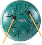 SoundsGood® Steel Tongue Drum - Handpan - 15 cm - 8 Tongen - Klankschaal incl. Beschermtas & Songbook - Steel Tongue Drum - Groen