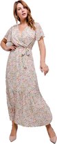 Maxi floral jurk | bloemen-print en afneembaar ceintuur voo Dames |wit | maat S/M