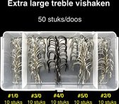 Vishaakjes - Vishaakjes set - Dreg - Treble vishaken set - Dreghaak - Vissen - Visdoos - 50 stuks - XL - Maat 1/0 2/0 3/0 4/0 5/0