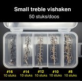 Vishaakjes - Vishaakjes set - Dreg - Treble vishaken set - Dreghaak - Vissen - Visdoos - 50 stuks - S - Maat 16 14 12 10 8