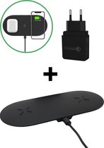 iSetchi 2-in-1 Draadloze Qi Oplader (15W snellader) - Inclusief Quick Charge 3.0 Oplaadstekker - Draadloos Opladen Station - Telefoon Lader Voor iPhone/Apple - Samsung - Android - Airpods & Galaxy Buds