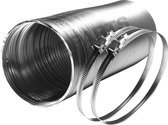 Dparts aluminium luchtafvoerslang 120mm - uittrekbaar tot 1,5m - hittebestendig (max. 250 °C) - incl. 2x slangklem 50-140mm - flexibel en stevig van materiaal - afzuigkap slang, airco afvoerslang - flexibele buis - ventilatiebuis - ventilatieslang