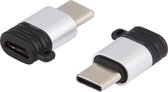 Micro-USB naar USB-C Adapter - Aluminium Design  - Micro USB B (Female) naar USB C (Male) Phreeze™ Converter - Ondersteunt 2.4A snelladen en 480 Mbps data overdracht - Met Sleutelhanger - Zilver