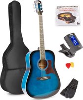 Akoestische gitaar voor beginners - MAX SoloJam Western gitaar - incl. gitaar stemapparaat, gitaartas en 2x plectrum - Blauw