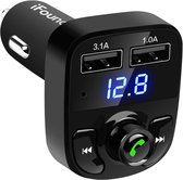 Bluetooth Carkit FM Transmitter om Handsfree te Bellen en Draadloos Muziek te Streamen, Met Volumeknop en Oplaadfunctie Voor 2 Telefoons Tegelijkertijd | Display | Handsfree Bellen | USB Oplader | MP3 Speler | Bluetooth | Aux | TF-Kaart | HY-82