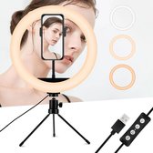 DW4Trading® Ringlight LED lamp 10 inch instelbaar met statief Selfie Vloggen Make-up