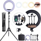 Ringlamp Ring Of Light 18 Inch LED Licht met Telefoon standaard en Microfoon Standaard houder - Ringlight - 3 Licht Lamp Met Tripod Stand Voor Make-up Camera vloggen Video