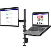 LifeGoods Dubbele Monitor Arm met Laptop Standaard - Ook Voor 2 Beeldschermen (Max. 27") - Beugel is Kantelbaar / Draaibaar / Zwenkbaar - Staal - Zwart