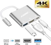 USB-C Hub, 3-in-1 Adapter - USB-C naar HDMI - Zilver - A-KONIC©